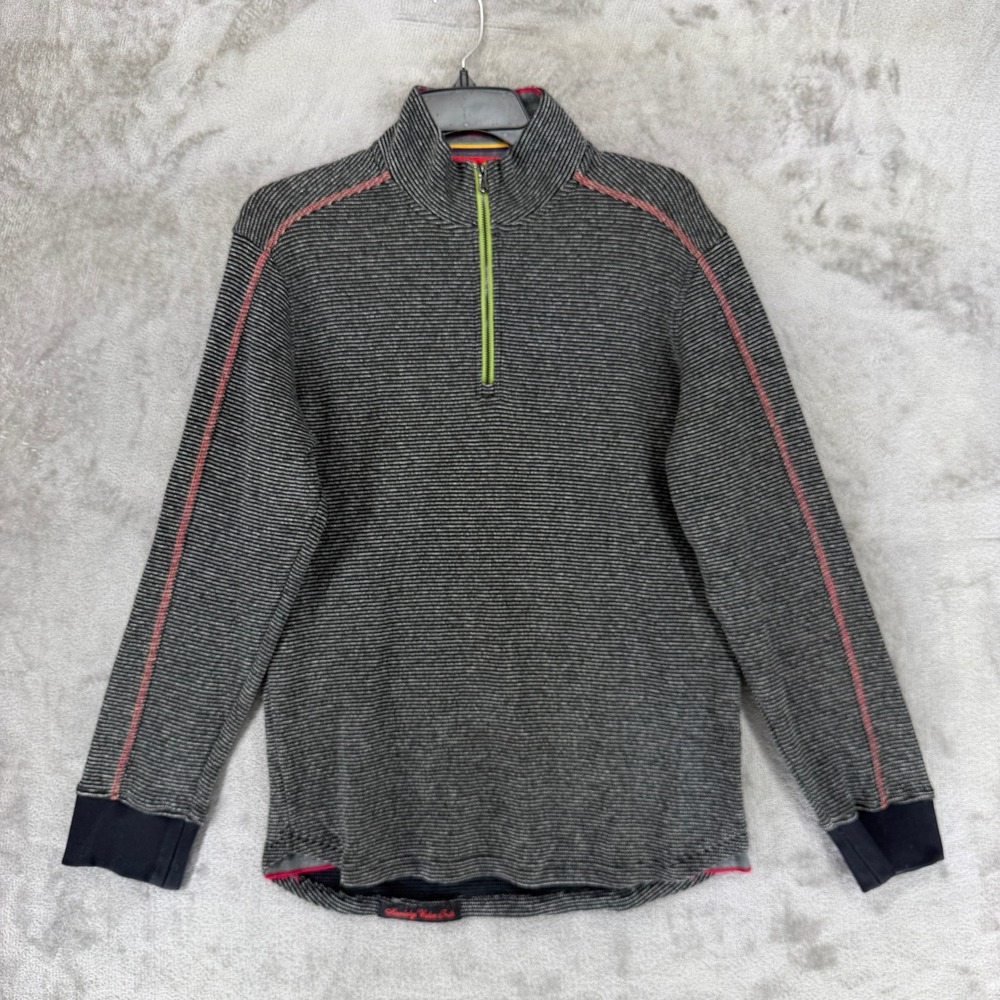 Robert Graham Mens Classic Fit Quarter Zip Pullover Micro Stripe Black Small